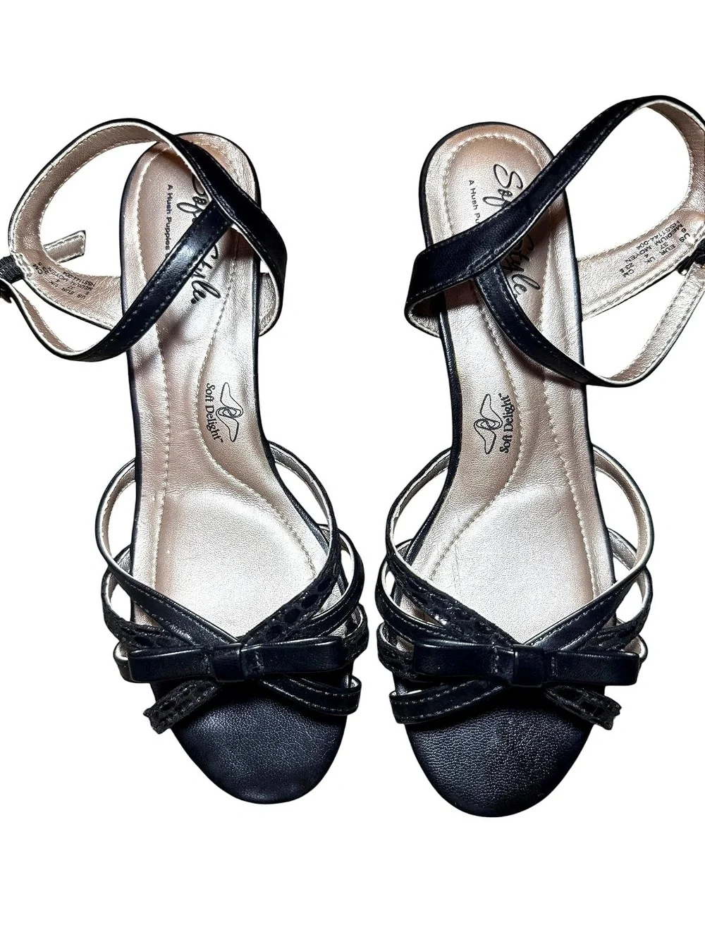 Soft Style Hush Puppies Black Strappy Bow Kitten Heel Sandals 6M Y2K